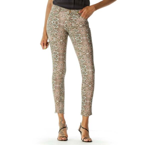 7 For All Mankind Beige Pink Green Snake Print Low-Rise Tapered Ankle Jeans, 29 - Picture 6 of 16
